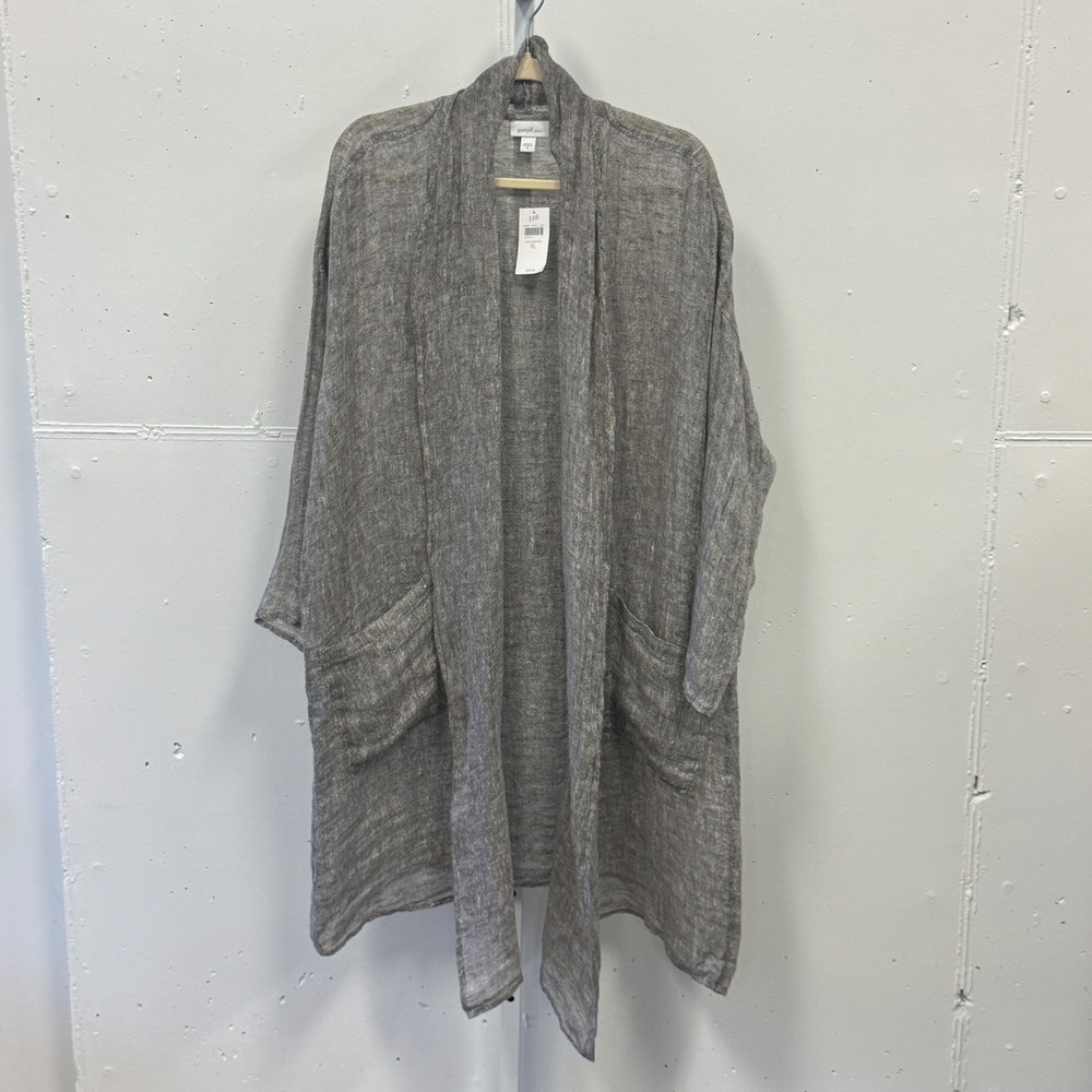 NWT Pure Jill J. Jill Linen Open Front Cardigan Shale Coverup White Gray Gauze